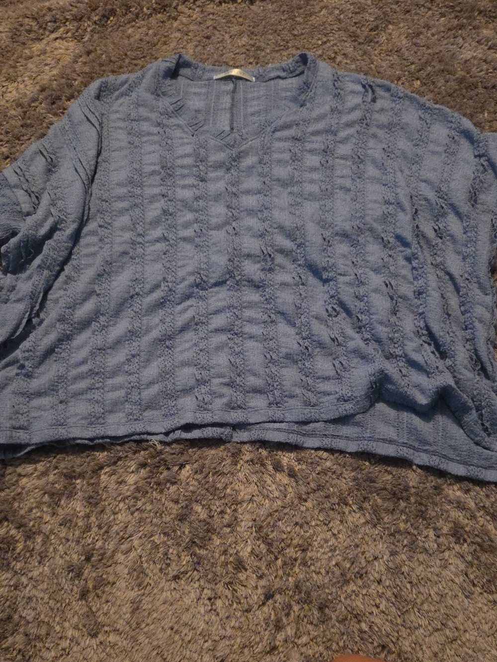 Light Blue Textured V-Neck Top